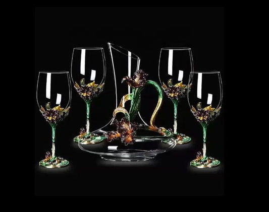 “Victorian” Crystal Wine Glasses and Decanter Set.